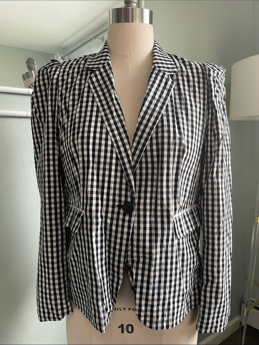 Who What Wear Black & White Gingham Single-Button Blazer